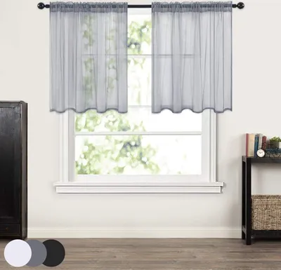 Produktbild von 2er Set Scheibengardine Bistrogardinen Kurz Vorhänge Küchengardinen Gardinen für Küche Wohnzimmer Schlafzimmer, Grau, B76xH92cm