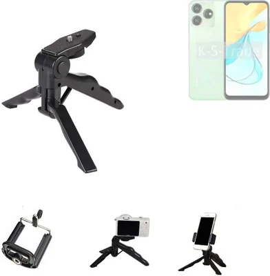 Produktbild von K-S-Trade Stativ Tisch-Ständer Dreibein Handy-Stativ Ständer kompatibel mit ZTE Axon 50 Lite Mini-Stativ Smartphone Tripod Handy-Stativ aus Plastik