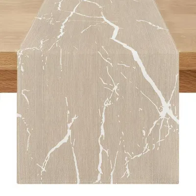 Obrázek produktu pro Běžec na stůl, moderní design, 40x180 cm, béžová, krémová, zlatá, vzhled mramoru, vzhled lnu