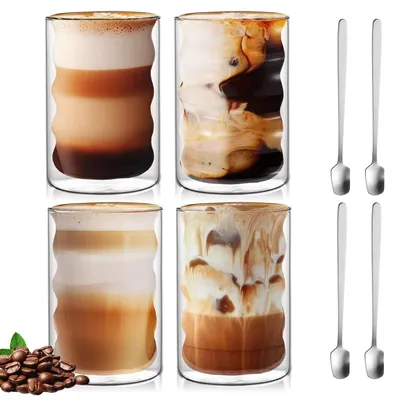 Zdjęcie produktu dla Podwójne, izolowane szklanki do Latte Macchiato, 400 ml, z łyżeczkami - zestaw 4 sztuki