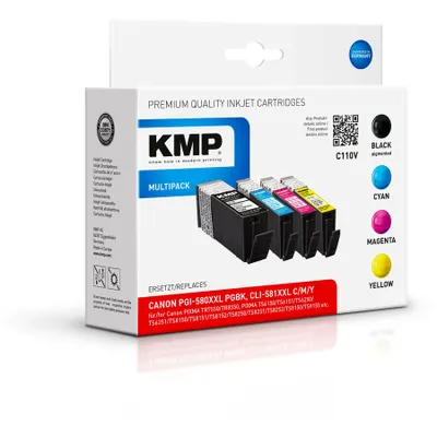 Produktbild von KMP 1576,0205, Extrahohe (Super-) Ausbeute, Schwarz, Cyan, Magenta, Gelb, 25,7 ml, 4 Stück(e), 600 Seiten, Multipack