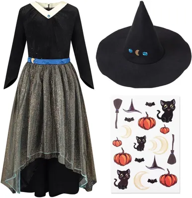 Produktbild von Corimori Hexen-Kleid Kostüm Set Kinder mit Hexenhut & Tattoos 122/128