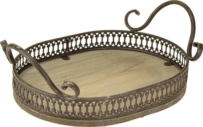 Produktbild von Deko Tablett Oval Holz Metall Braun 23x17,5x7,5cm Landhausstil