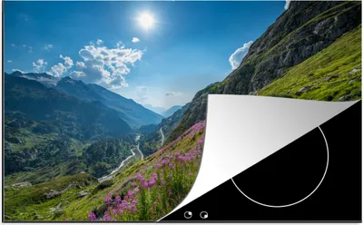 Produktbild von KitchenYeah© Herdabdeckplatte Schweiz - Alpen - Natur , 78x52cm, Küche Deko, Glaskeramikkochfeld Herdabdeckung, Abdeckplatte fùr Kochfeld