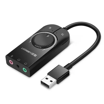 Produktbild von Ugreen externe Soundkarte Musik USB Adapter - 3,5 mm Miniklinke mit Lautstärkeregler 15cm schwarz