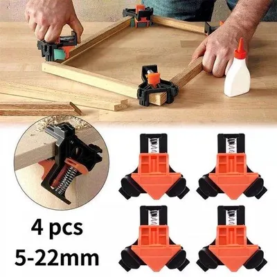 Produktbild von Holzbearbeitungs-Winkelklemmen-Set - 4-teilige Winkelbefestigung für Holz - Lijmklemmen für 90-Grad - 5-22mm Winkelklammern - Holzspanner-Set mit 4 Stücken.