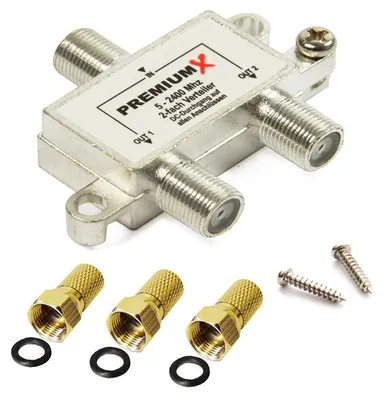 Produktbild von PremiumX Switch 2-fach Verteiler 5-2400 MHz SAT Umschalter Digital Kabel HDTV 4K inkl. 3 F-Stecker