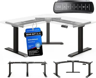 Produktbild von DESKSPACE CORNER Schreibtisch, Elektrisch höhenverstellbar, Nur Schwarzes Gestell