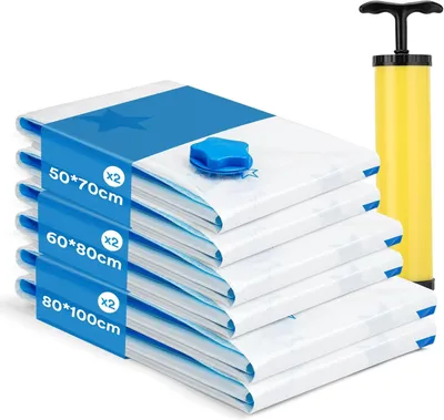Imagen del producto de Conjunto de bolsas de almacenamiento al vacío, de 6 unidades, en tamaños XL, L y M, ideales para ahorrar espacio al guardar ropa