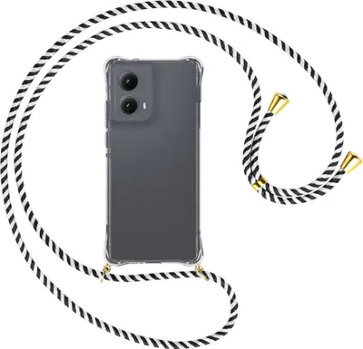 Produktbild von Handykette Backcover-Schutzhülle mit Band (Metall goldfarben) für Motorola Moto Edge 5G (2024) - schwarz/weiß gestreift