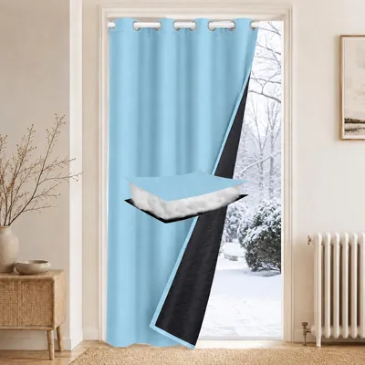 Produktbild von Türvorhang Dicke Wärmeisolierend Thermo Vorhang Kälteschutz Blickdicht Wetterfest Gardinen mit Ösen, Blau, B110xH203cm