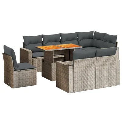 Produktbild von vidaXL 9-tlg. Garten-Sofagarnitur mit Kissen Grau Poly Rattan