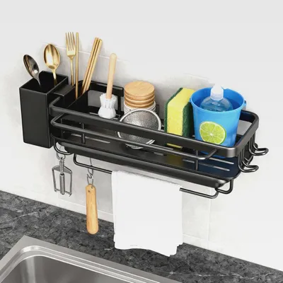 Produktbild von Küche Spülbecken Organizer Schwammhalter Spülbecken Organizer aus Edelstahl Multifunktionaler Küchen mit Abnehmbarer Metalle Aufbewahrung Hängender Arbeitsplatte Dual-Use