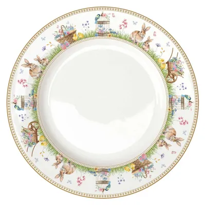Produktbild von Speiseteller SPRING BLOOM Hasen und Blumen D. 26,5cm aus Porzellan Easy Life