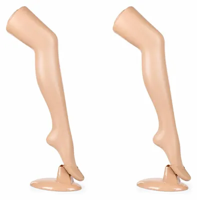 Produktbild von 2er Set - Strumpfbein für die Präsentation von Strümpfen und Socken, Dekobein - Weiblich, 74 cm Dekofuß mit Ständer, Schaufensterpuppe - Bein mit lebensechten Form, Sockenbein in Hautfarbe
