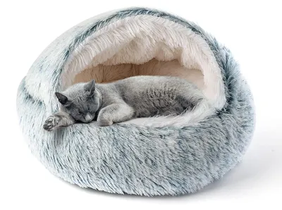 Produktbild von Donut Katzenbett mit Kapuze - Plüsch Katzenhöhle für Wohnungskatzen