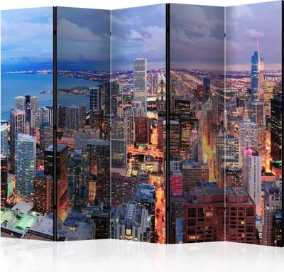 Produktbild von Akusticher Raumteiler Chicago Foto Paravent 225x172 cm beidseitig auf Vlies-Leinwand bedruckt Akustikschaum Trennwand Spanische Wand Sichtschutz Home Office Amerika USA Stadt d-B-0288-z-c
