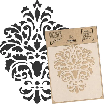 Produktbild von Malschablone für Handwerk A4 21x30cm, Damast Ornament Klassisch Muster, Wiederverwendbare Kunststoff DIY & Scrapbooking Zeichenschablone