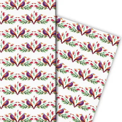 Produktbild von Schickes Geschenkpapier mit exotischen gemalten Vögeln, beige - G8213, 32 x 48cm