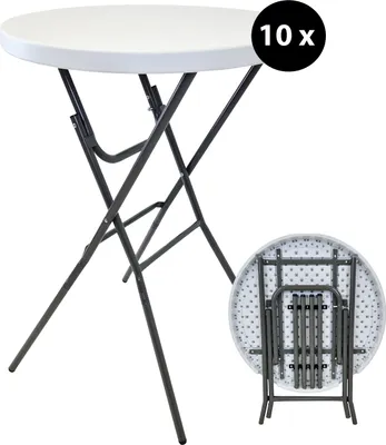 Produktbild von 10x Stehtisch klappbar Ø 80 cm Tischplatte Höhe 110 cm Stahlgestell Partytisch Bistrotisch in Weiß