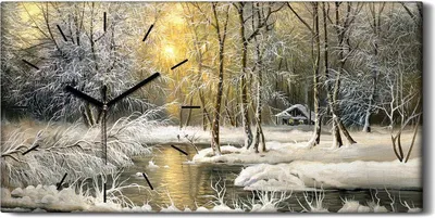 Produktbild von Leinwand Wanduhr Wandkunst Uhr Geräuschlos 60x30 Landschafts Wälder See Wald - schwarze Hände