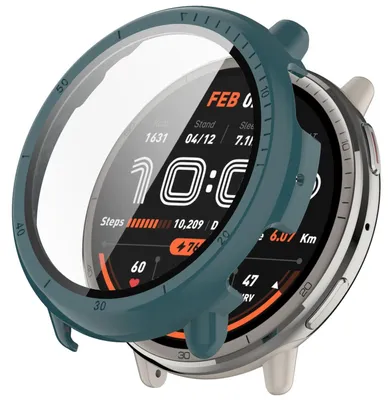Produktbild von Für Amazfit Active 2 Kunststoff PC Smart Hülle Case + Tempered H9 Hart Glas Grün
