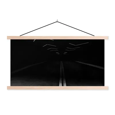 Produktbild von MuchoWow® Textilposter Schwarz - Weiß - Straße - Tunnel 60x30 cm mit holzfarbenen Rahmen - Dekoration