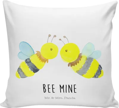 Produktbild von Mr. & Mrs. Panda kissen bedruckt Biene Liebe - Weiß - Geschenk, Kopfkissen 40x40, Polster, Deko, kuschelkissen, Sofakissen