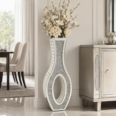 Immagine prodotto di Vaso da pavimento Vrygle, argento, 76,5 cm, vaso specchiato con cristalli, ideale per pampas e decorazioni