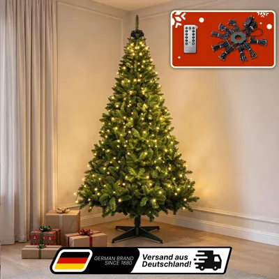 Produktbild von Lindenstein Weihnachtsbaum 90/120/150/180/200/220cm, PVC, mit LED-Baummantel Weihnachtsbaum künstlich wie echt, Weihnachtsbaum mit Beleuchtung, Lichtketten mit Ring
