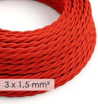 Image de Creative-Cables Câble électrique en tissu à section large, 3x1,50, rouge TM09, 50 m, tressé effet soie