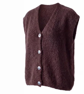Produktbild von Strickweste Damen Flauschige Oversize-Weste 38 40 42 V-Ausschnitt Kurzweste