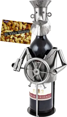 Image de BRUBAKER Porte-bouteilles de vin Porte-bouteilles Capitaine Objet de décoration en métal avec carte de vœux pour cadeau de vin