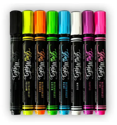 Produktbild von Ein Set Bunter Kreidemarker für Glas - Bunt Neonfarben - 8 Stück im Etui