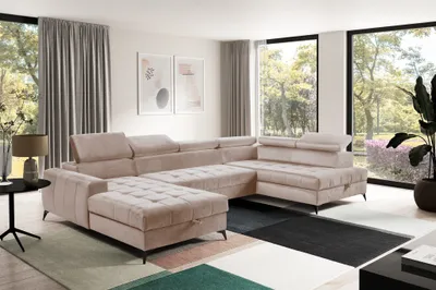 Produktbild von Wohnlandschaft Schlafsofa AGNESA Stoff Salvador Hellbeige Ottomane Links