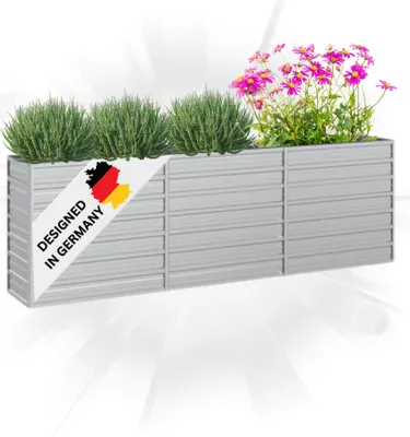 Produktbild von DELUKE® Hochbeet für Garten OSKAR Silber | 240x40x77cm | Verzinkter Stahl | Wetterfest | Gartenbeet Kräuterbeet Blumenbeet Beet hoch Frühbeet für Garten Gemüsebeet