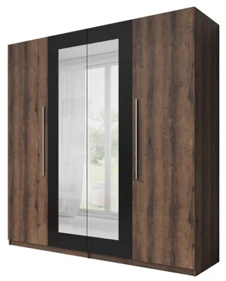 Produktbild von Kleiderschrank 4 Türen Spiegel Eiche dunkel 228x57x214 Hutton