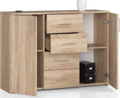 Obrázok produktu pre Komoda so 4 zásuvkami a 2 dvierkami, 110x80x35, obývacia izba, dub Sonoma