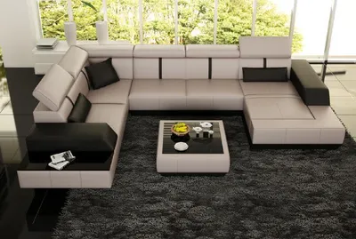 Zdjęcie produktu dla Sofa skórzane z podświetleniem LED + moduł USB, narożna sofa, narożna skórzana kanapa, narożna sofa z oświetleniem