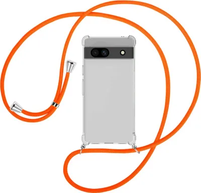 Produktbild von Handykette Backcover-Schutzhülle mit Band (Metall silberfarben) für Google Pixel 7a - neonorange