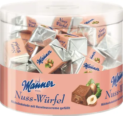 Produktbild von Manner Nuss Würfel Klarsichtdose Großpackung 660g