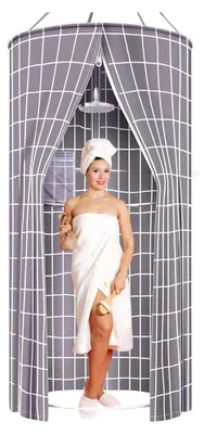 Produktbild von Runder Duschvorhang, hängend 100x200 cm, Duschvorhänge für Outdoor Camping, Strand, Dusche, Toilette, Privatsphäre (Grau, 100 x 200 cm)