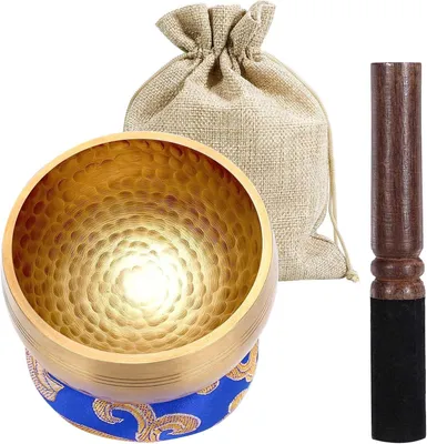 Produktbild von Tibetische Klangschale, Klangschalen Set, 8,5 cm, mit Klöppel und Kissen, für Meditation, Yoga, Chakra, Meditation Zubehör