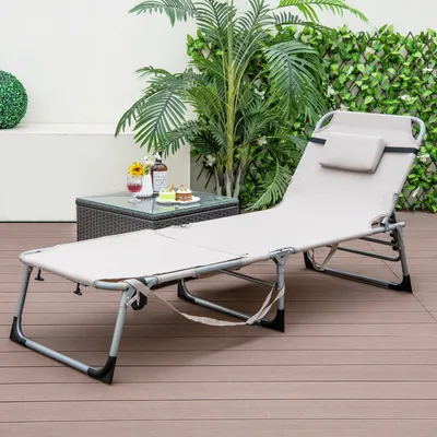 Produktbild von COSTWAY Sonnenliege klappbar mit Gesichtsöffnung und verstellbarer Rückenlehne, Gartenliege Beige