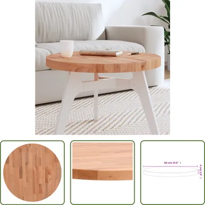 Productafbeelding van De Living Store eettafelblad, diameter 60 cm, 4 cm dik, rond, massief beuken hout