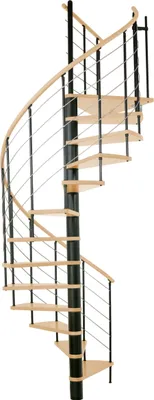 Produktbild von Minka Spindeltreppe Venezia Buche keilgezinkt mit Massivholzhandlauf und UK in schwarz Ø120cm bis 305,5cm Geschosshöhe