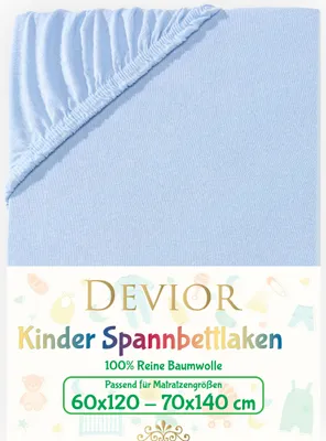 Produktbild von Devior Jersey Kinder Spannbettlaken 60x120 - 70x140 cm hellblau Bettlaken 100% Baumwolle bis 12cm Matratzenhöhe Gummizug