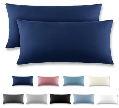 Produktbild von Kissenbezug 40 x 80 cm, 2er-Set, mit Reißverschluss – Kissenbezug aus gebürsteter Mikrofaser, waschbar bis 40 °C, marineblau