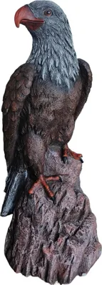 Produktbild von Relaxdays Adler Figur, sitzend, HxBxT: 66 x 30 x 36 cm, Polyresin, UV-beständig, wetterfeste Gartendeko, braun/grau