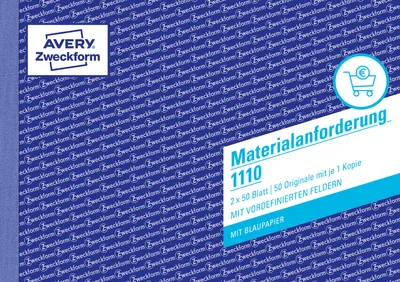 Immagine prodotto di Avery Zweckform® 1110 1110 Richiesta di materiale, DIN A5, preperforato, 2 x 50 fogli, bianco, giallo